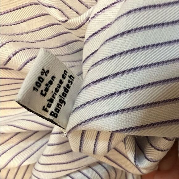 MENS CALVIN KLEIN White Purple Stripe Button Up Dress Shirt L - Picture 8 of 8
